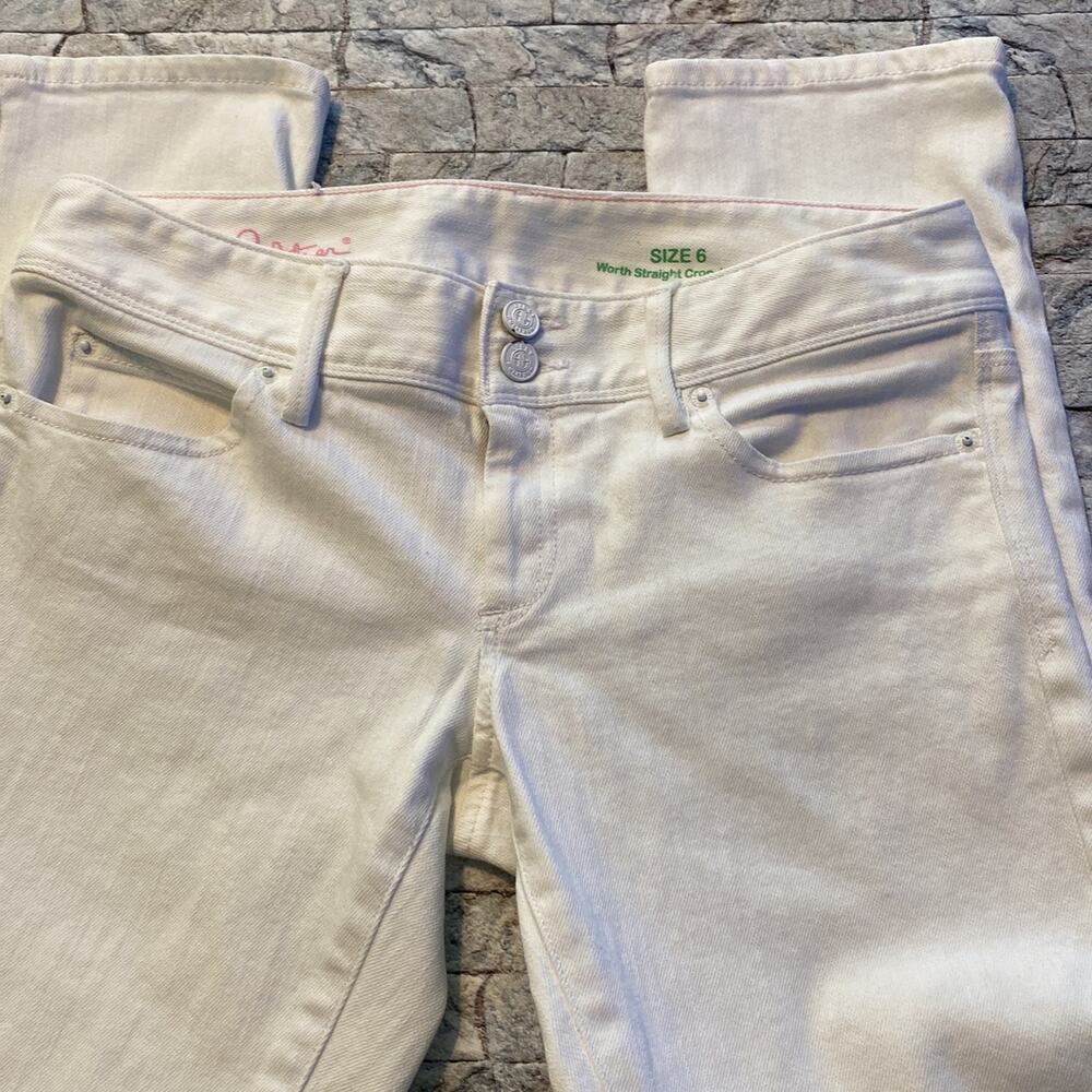 Sz 6 Lilly Pulitzer white straight crop jeans - Picture 7 of 12